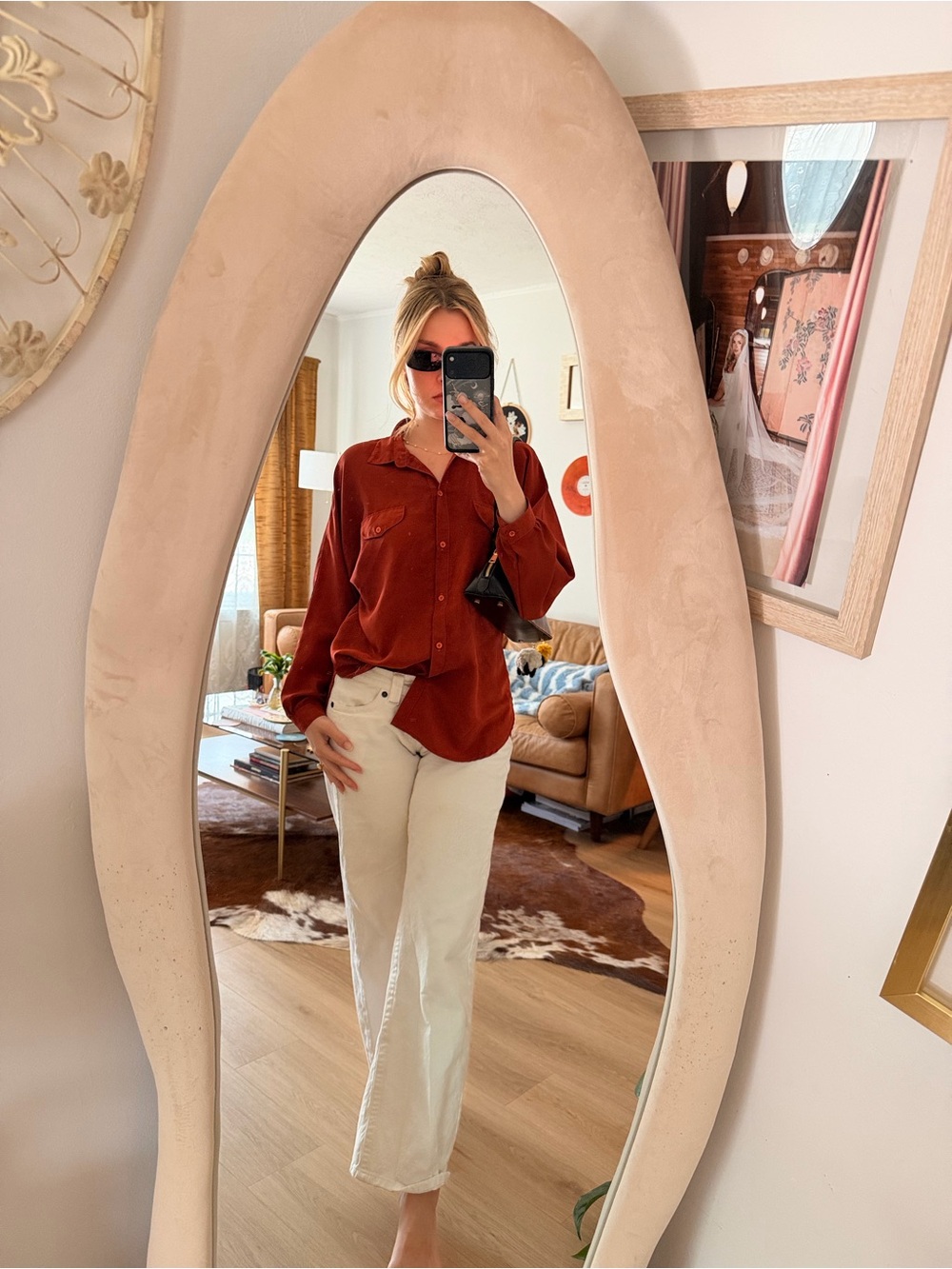 Rust Button-Up Silk Shirt